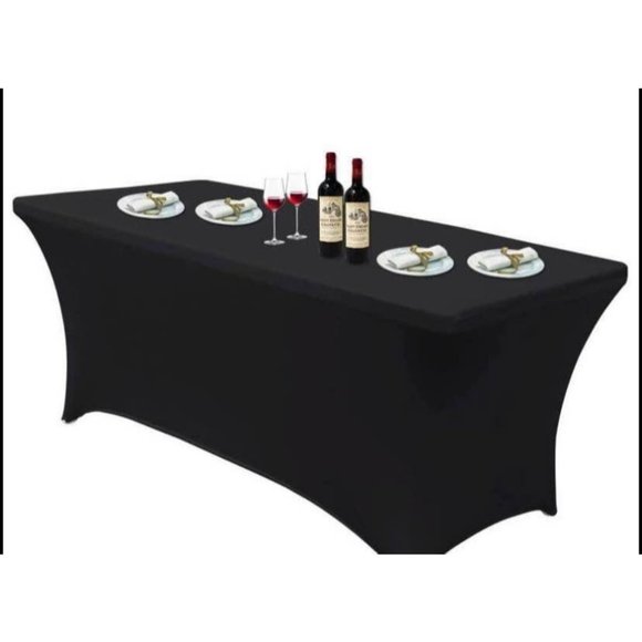 2 count | Black Spandex 6 feet Tablecloths for Wedding Party Dining Linen - Picture 1 of 4